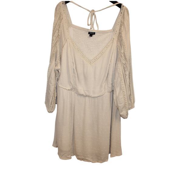 Torrid Cream Boho Peasant Mini Dress Smocked Bodice Lace Trim 4 - Picture 1 of 12